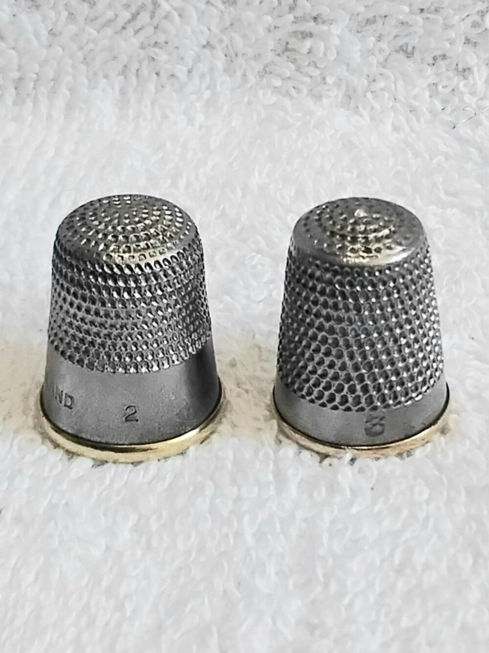 Pair of Antique Metal & Brass Thimbles 2 & 3 in Beautiful Condition!!